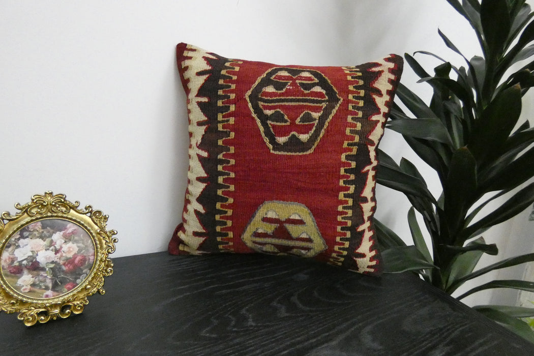 Handmade Turkish Kilim Cushion Cover 40 x 40cm with Insert | Original Anatolian Kilim | Organic Cotton Backing | TK26-C910- Rugs Direct 