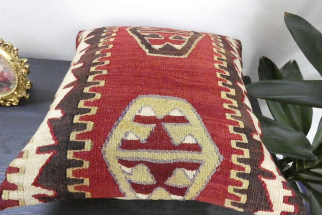 Handmade Turkish Kilim Cushion Cover 40 x 40cm with Insert | Original Anatolian Kilim | Organic Cotton Backing | TK26-C910- Rugs Direct 