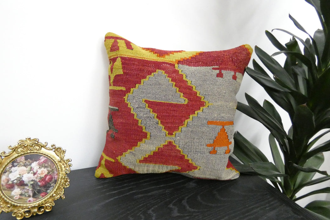 Handmade Turkish Kilim Cushion Cover 40 x 40cm with Insert | Original Anatolian Kilim | Organic Cotton Backing | TK26-C915- Rugs Direct 