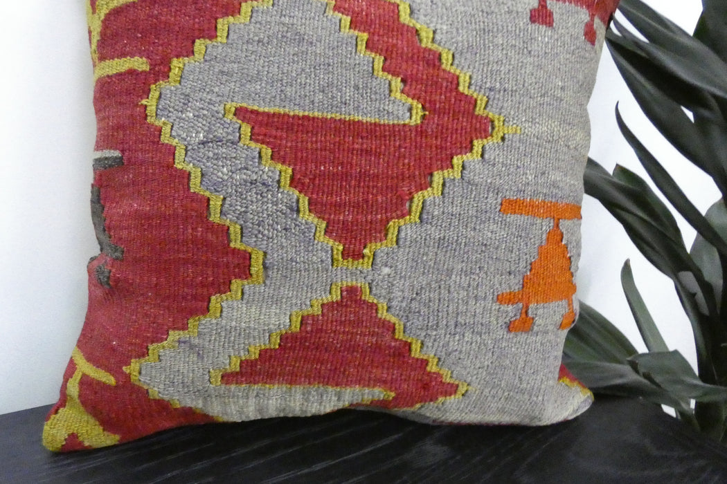 Handmade Turkish Kilim Cushion Cover 40 x 40cm with Insert | Original Anatolian Kilim | Organic Cotton Backing | TK26-C915- Rugs Direct 