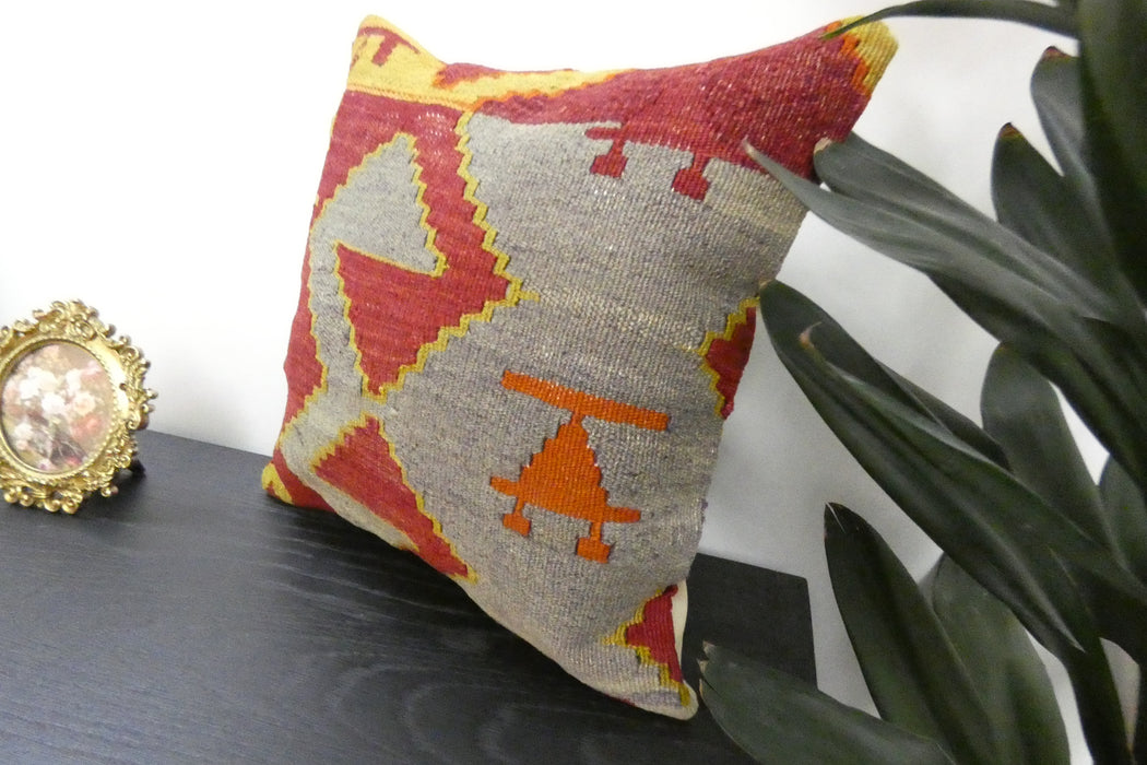 Handmade Turkish Kilim Cushion Cover 40 x 40cm with Insert | Original Anatolian Kilim | Organic Cotton Backing | TK26-C915- Rugs Direct 