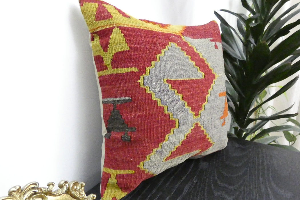 Handmade Turkish Kilim Cushion Cover 40 x 40cm with Insert | Original Anatolian Kilim | Organic Cotton Backing | TK26-C915- Rugs Direct 