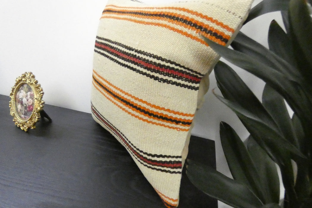 Handmade Turkish Kilim Cushion Cover 40 x 40cm with Insert | Original Anatolian Kilim | Organic Cotton Backing | TK26-C917- Rugs Direct 