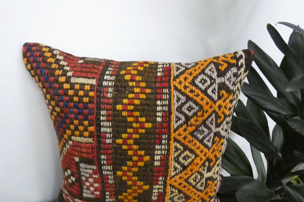 Handmade Turkish Kilim Cushion Cover 40 x 40cm with Insert | Original Anatolian Kilim | Organic Cotton Backing | TK26-C911- Rugs Direct 