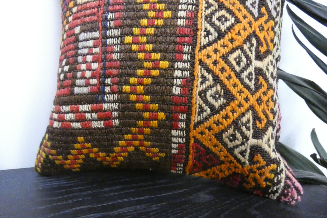 Handmade Turkish Kilim Cushion Cover 40 x 40cm with Insert | Original Anatolian Kilim | Organic Cotton Backing | TK26-C911- Rugs Direct 