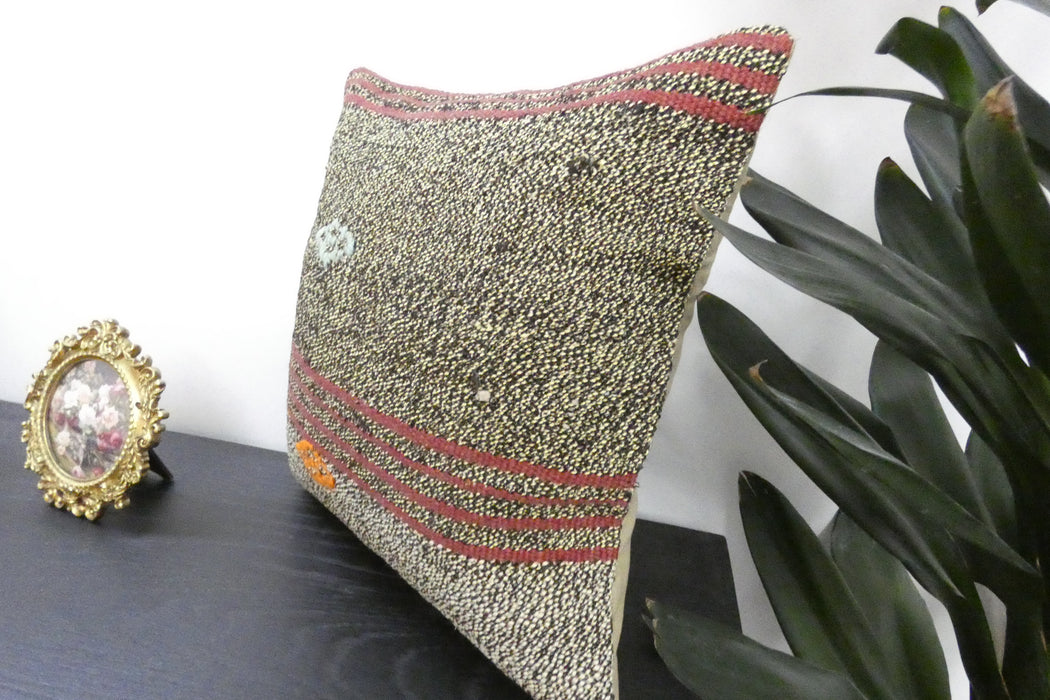 Handmade Turkish Kilim Cushion Cover 40 x 40cm with Insert | Original Anatolian Kilim | Organic Cotton Backing | TK26-C918- Rugs Direct 