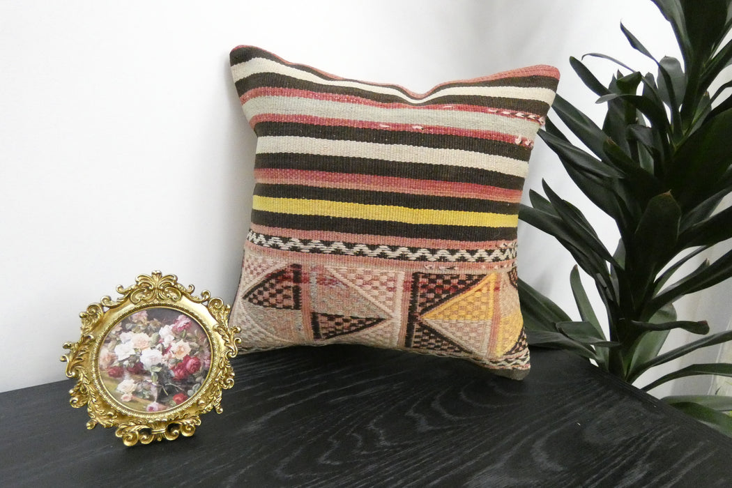 Handmade Turkish Kilim Cushion Cover 40 x 40cm with Insert | Original Anatolian Kilim | Organic Cotton Backing | TK26-C916- Rugs Direct 