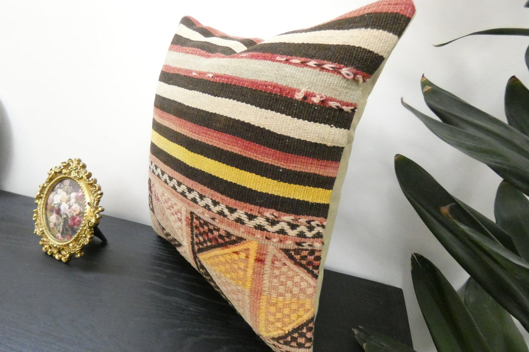 Handmade Turkish Kilim Cushion Cover 40 x 40cm with Insert | Original Anatolian Kilim | Organic Cotton Backing | TK26-C916- Rugs Direct 