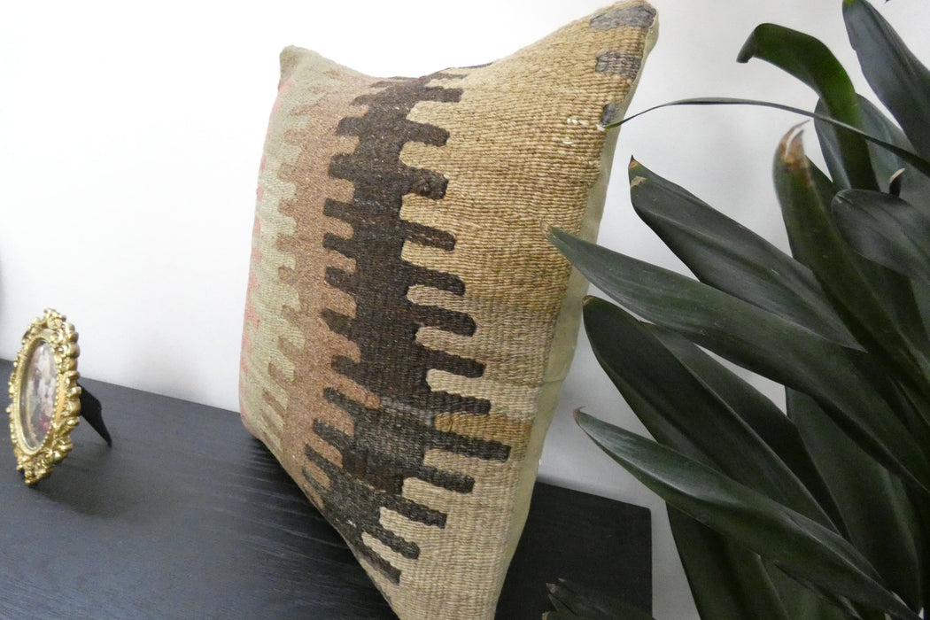 
Handmade Turkish Kilim Cushion Cover 40 x 40cm with Insert | Original Anatolian Kilim | Organic Cotton Backing | TK26-C912- Rugs Direct 