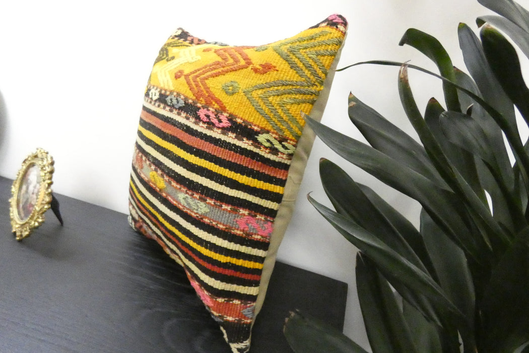 Handmade Turkish Kilim Cushion Cover 40 x 40cm with Insert | Original Anatolian Kilim | Organic Cotton Backing | TK26-C900- Rugs Direct 