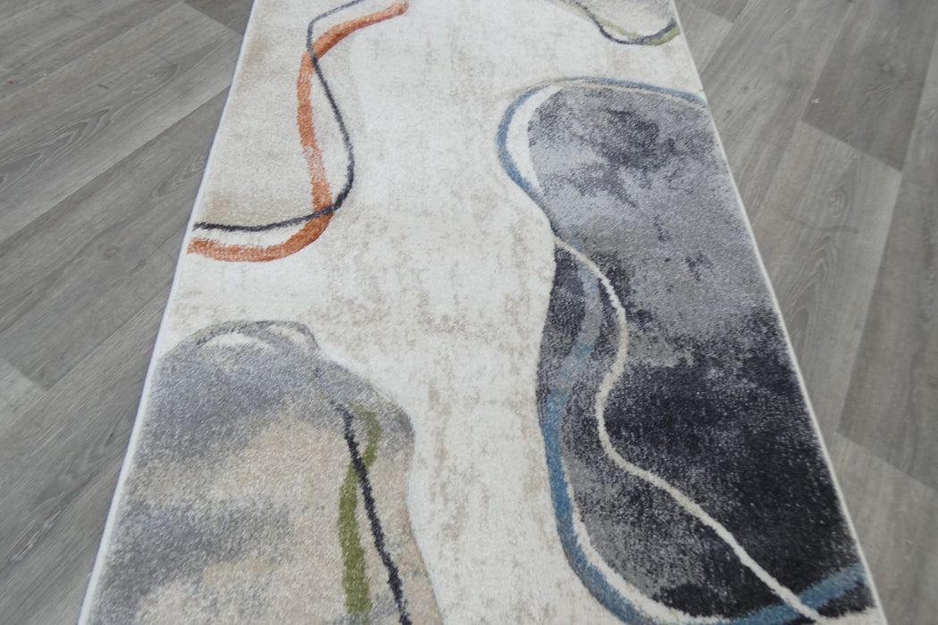 Retro Distressed Abstract Stone Shapes Aroha Runner 80cm Wide x Cut to Order- Rugs Direct 