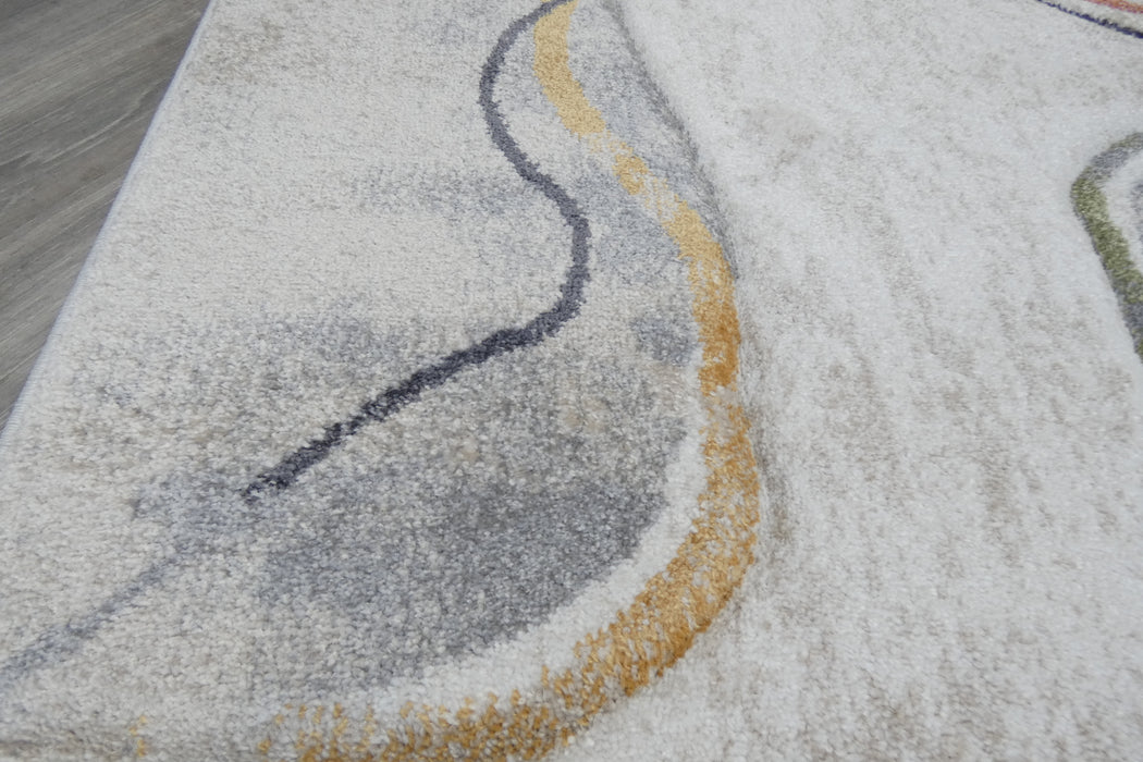 Retro Distressed Abstract Stone Shapes Aroha Runner 80cm Wide x Cut to Order- Rugs Direct 