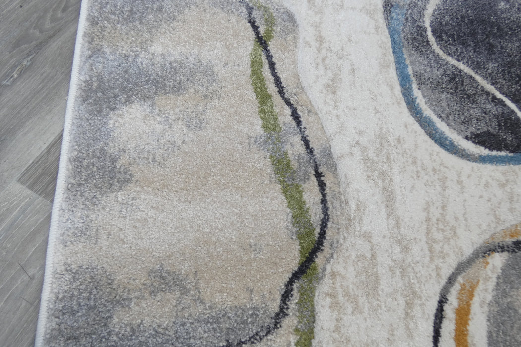 Retro Distressed Abstract Stone Shapes Aroha Runner 80cm Wide x Cut to Order- Rugs Direct 