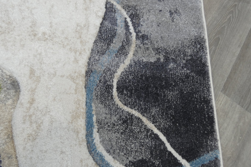 Retro Distressed Abstract Stone Shapes Aroha Runner 80cm Wide x Cut to Order- Rugs Direct 