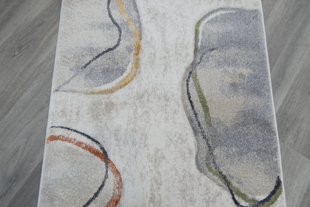 Retro Distressed Abstract Stone Shapes Aroha Runner 80cm Wide x Cut to Order- Rugs Direct 