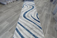 Abstract Metro Graphic Wave Blue & Grey Aroha Runner 80cm Wide x Cut to Order- Rugs Direct 