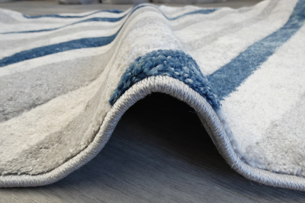 Abstract Metro Graphic Wave Blue & Grey Aroha Runner 80cm Wide x Cut to Order- Rugs Direct 