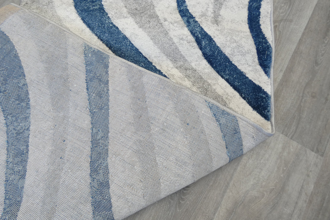 Abstract Metro Graphic Wave Blue & Grey Aroha Runner 80cm Wide x Cut to Order- Rugs Direct 