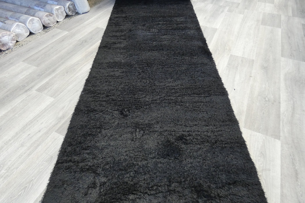 Plush Luxury Solid Black Dream Shaggy Runner 100cm Wide x Cut to Order- Rugs Direct 