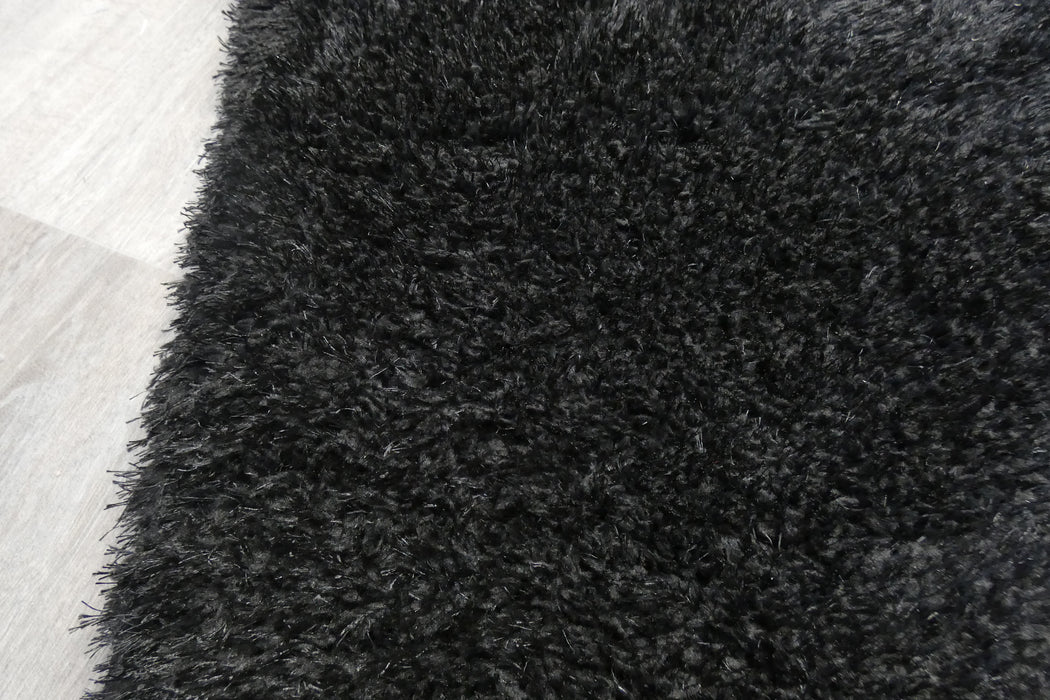 Plush Luxury Solid Black Dream Shaggy Runner 100cm Wide x Cut to Order- Rugs Direct 