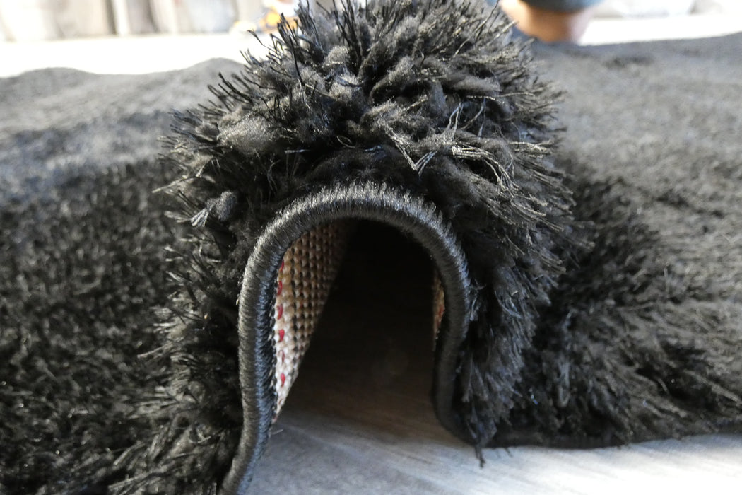 Plush Luxury Solid Black Dream Shaggy Runner 100cm Wide x Cut to Order- Rugs Direct 