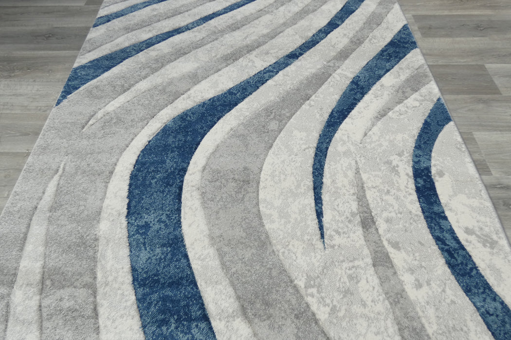 Abstract Metro Graphic Wave Blue & Grey Aroha Rug- Rugs Direct 