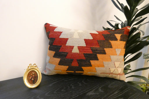 Handmade Anatolian Kilim Cushion Cover with Insert 40 x 60cm | Vintage Turkish Wool Lumbar Pillow | Organic Cotton Back | TK26-C811- Rugs Direct 