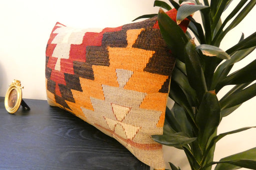 Handmade Anatolian Kilim Cushion Cover with Insert 40 x 60cm | Vintage Turkish Wool Lumbar Pillow | Organic Cotton Back | TK26-C811- Rugs Direct