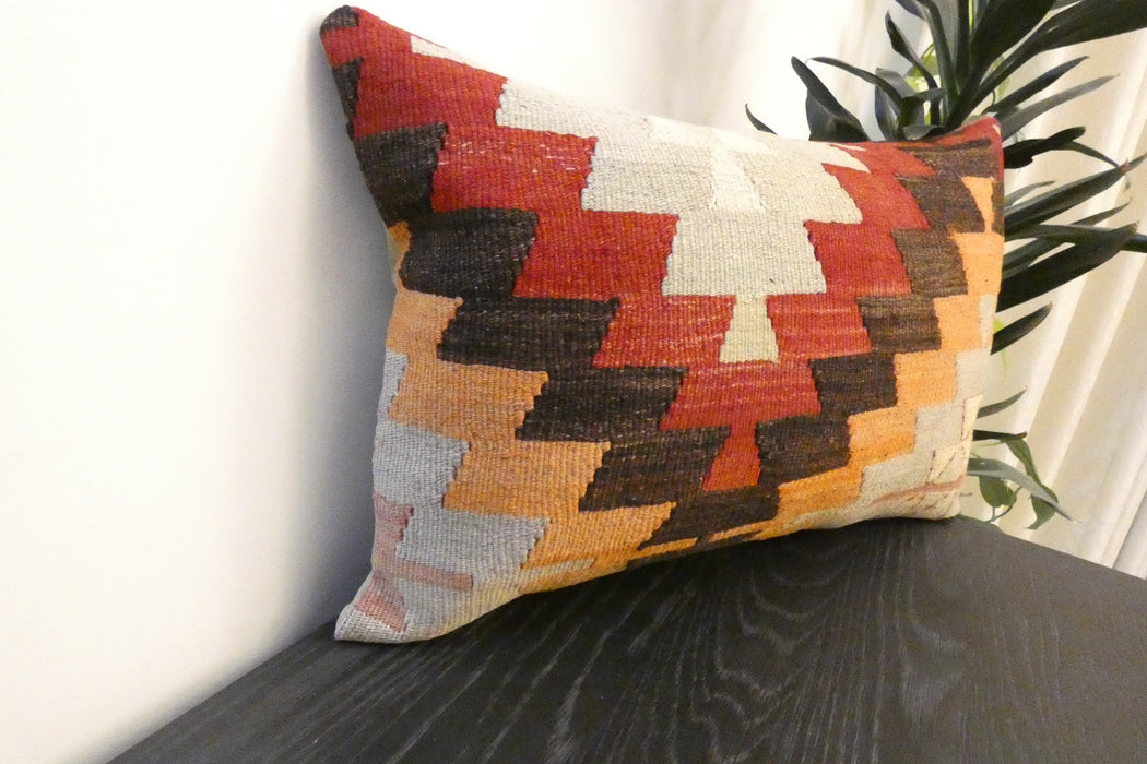 Handmade Anatolian Kilim Cushion Cover with Insert 40 x 60cm | Vintage Turkish Wool Lumbar Pillow | Organic Cotton Back | TK26-C811- Rugs Direct