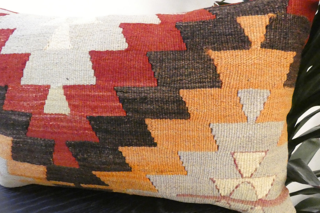 Handmade Anatolian Kilim Cushion Cover with Insert 40 x 60cm | Vintage Turkish Wool Lumbar Pillow | Organic Cotton Back | TK26-C811- Rugs Direct
