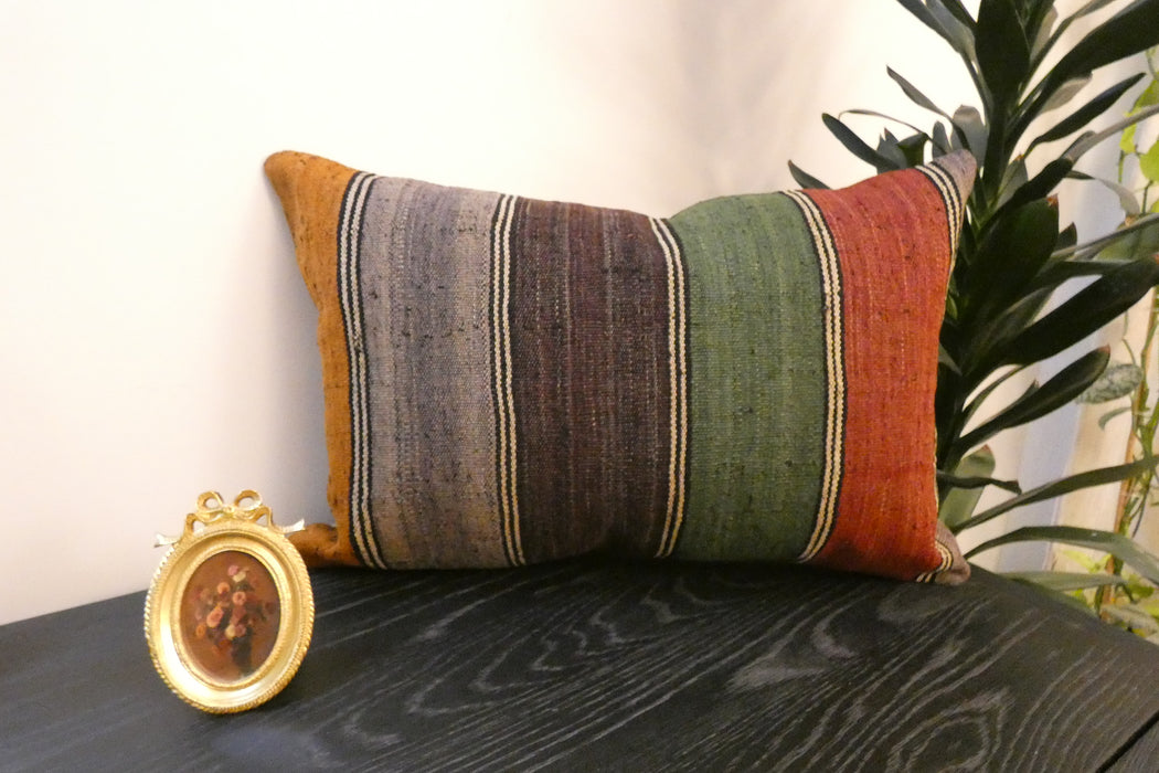 Handmade Anatolian Kilim Cushion Cover with Insert 40 x 60cm | Vintage Turkish Wool Lumbar Pillow | Organic Cotton Back | TK26-C803- Rugs Direct 