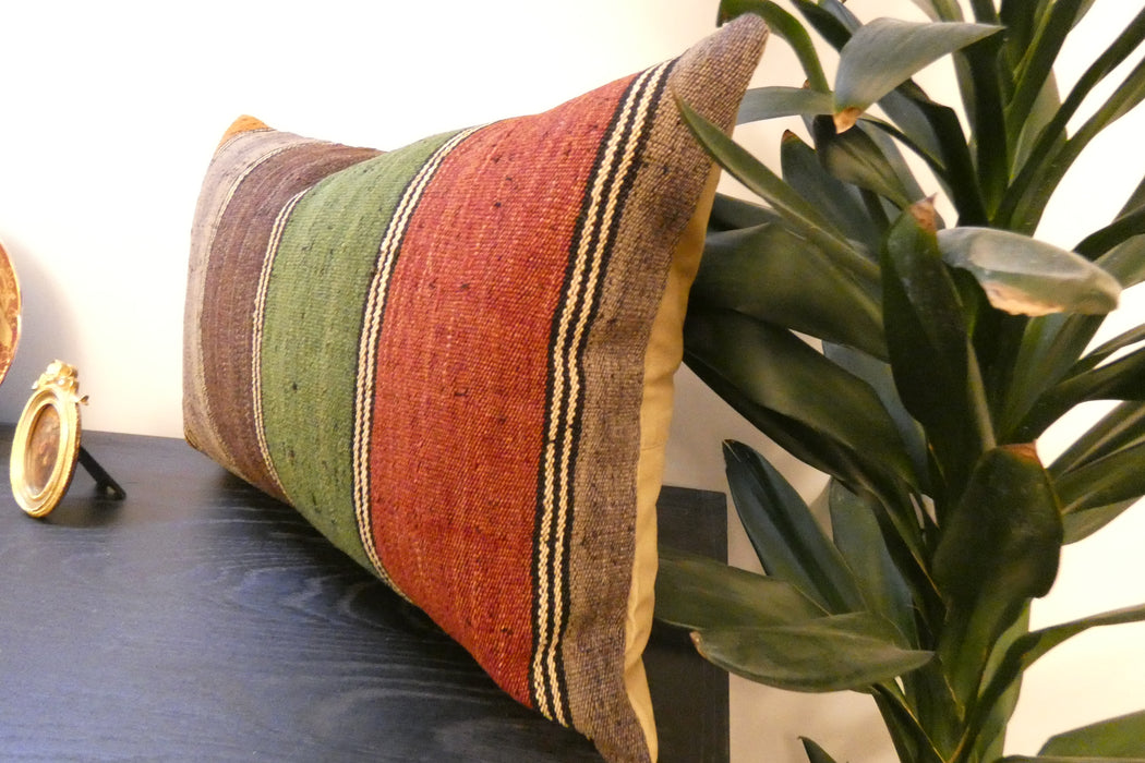 Handmade Anatolian Kilim Cushion Cover with Insert 40 x 60cm | Vintage Turkish Wool Lumbar Pillow | Organic Cotton Back | TK26-C803- Rugs Direct