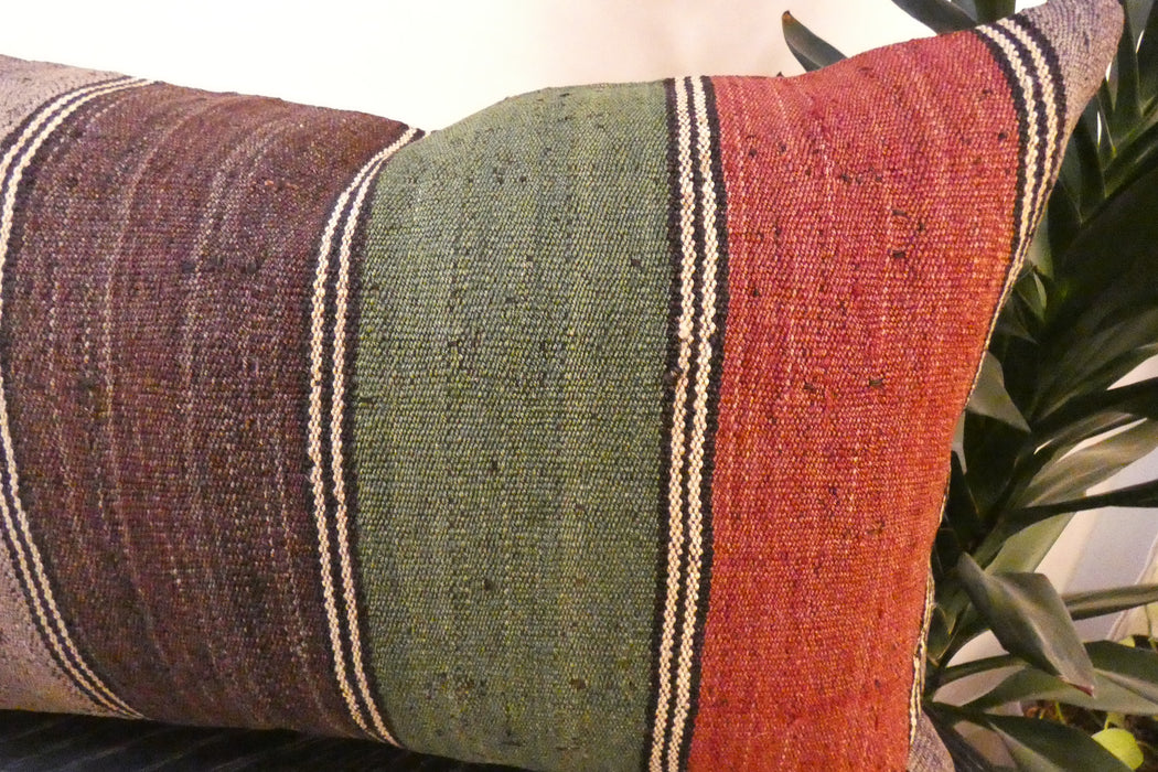 Handmade Anatolian Kilim Cushion Cover with Insert 40 x 60cm | Vintage Turkish Wool Lumbar Pillow | Organic Cotton Back | TK26-C803- Rugs Direct