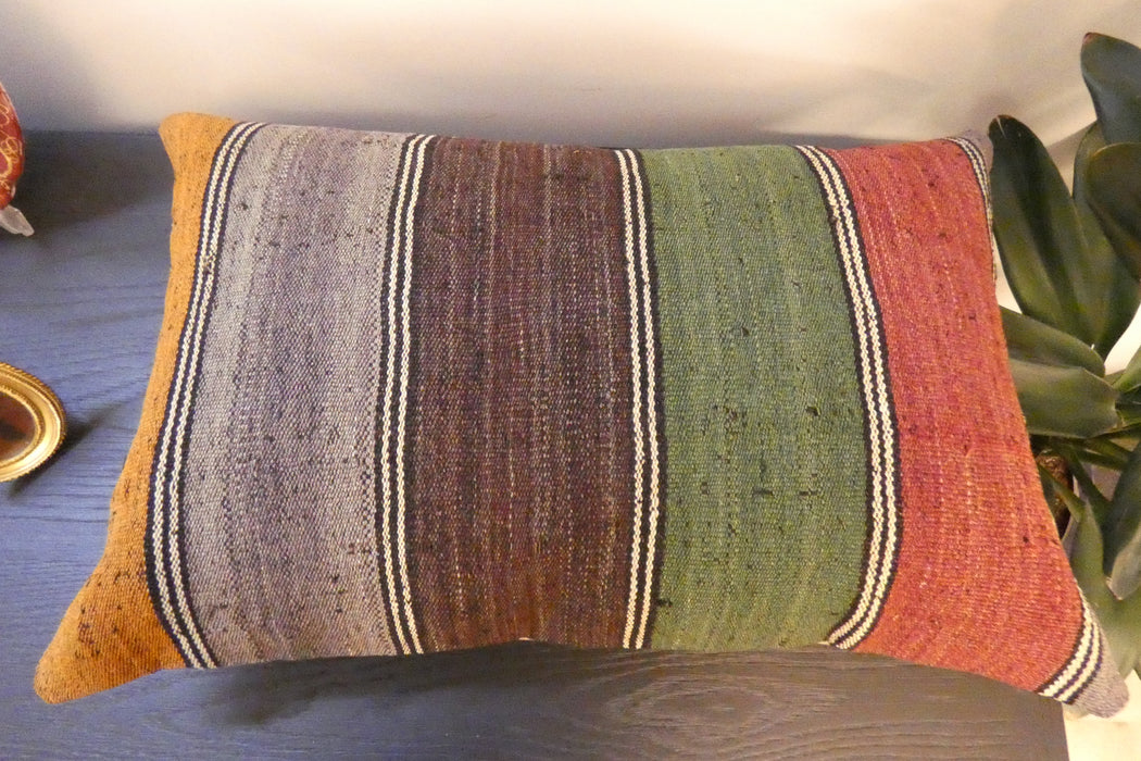 Handmade Anatolian Kilim Cushion Cover with Insert 40 x 60cm | Vintage Turkish Wool Lumbar Pillow | Organic Cotton Back | TK26-C803- Rugs Direct