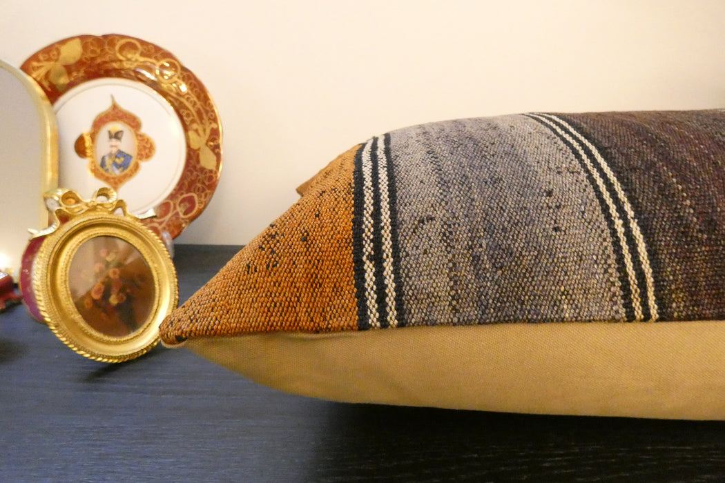 Handmade Anatolian Kilim Cushion Cover with Insert 40 x 60cm | Vintage Turkish Wool Lumbar Pillow | Organic Cotton Back | TK26-C803- Rugs Direct