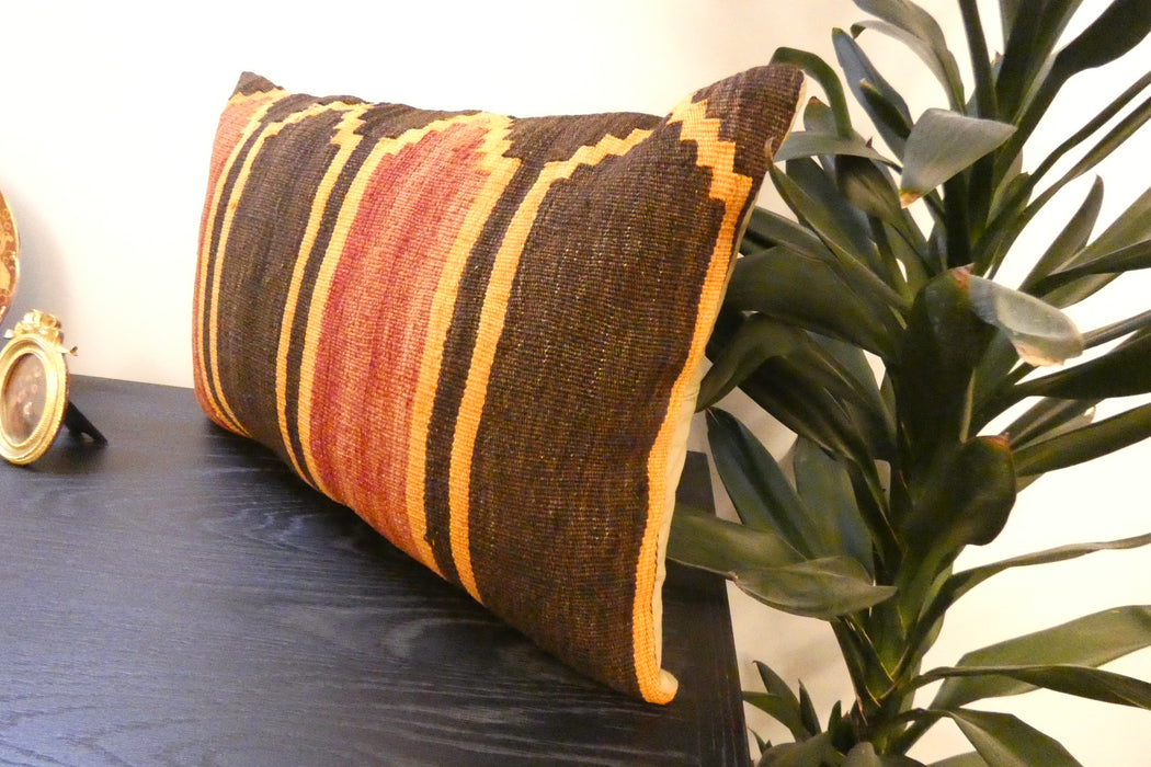 Handmade Anatolian Kilim Cushion Cover with Insert 40 x 60cm | Vintage Turkish Wool Lumbar Pillow | Organic Cotton Back | TK26-C699- Rugs Direct 