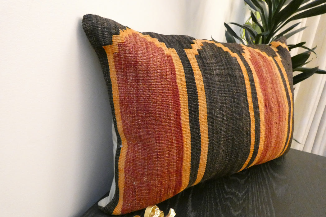 Handmade Anatolian Kilim Cushion Cover with Insert 40 x 60cm | Vintage Turkish Wool Lumbar Pillow | Organic Cotton Back | TK26-C699- Rugs Direct 