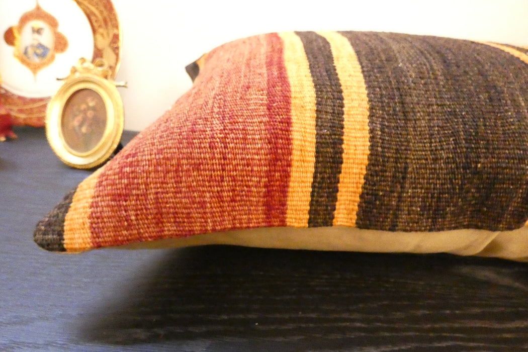 Handmade Anatolian Kilim Cushion Cover with Insert 40 x 60cm | Vintage Turkish Wool Lumbar Pillow | Organic Cotton Back | TK26-C699- Rugs Direct 