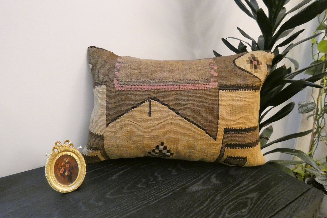 Handmade Anatolian Kilim Cushion Cover with Insert 40 x 60cm | Vintage Turkish Wool Lumbar Pillow | Organic Cotton Back | TK26-C804- Rugs Direct 