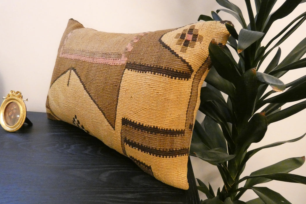 Handmade Anatolian Kilim Cushion Cover with Insert 40 x 60cm | Vintage Turkish Wool Lumbar Pillow | Organic Cotton Back | TK26-C804- Rugs Direct 