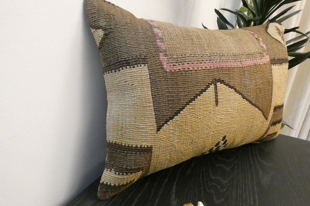 Handmade Anatolian Kilim Cushion Cover with Insert 40 x 60cm | Vintage Turkish Wool Lumbar Pillow | Organic Cotton Back | TK26-C804- Rugs Direct 