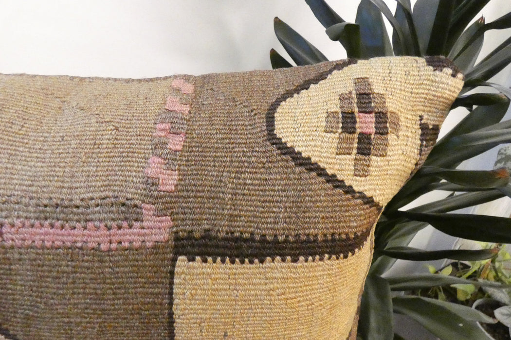 Handmade Anatolian Kilim Cushion Cover with Insert 40 x 60cm | Vintage Turkish Wool Lumbar Pillow | Organic Cotton Back | TK26-C804- Rugs Direct 