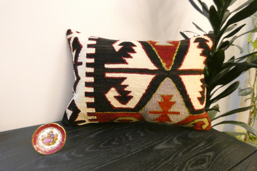 Handmade Anatolian Kilim Cushion Cover with Insert 40 x 60cm | Vintage Turkish Wool Lumbar Pillow | Organic Cotton Back | TK26-C808- Rugs Direct 