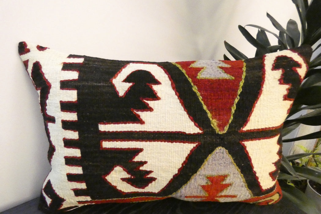 Handmade Anatolian Kilim Cushion Cover with Insert 40 x 60cm | Vintage Turkish Wool Lumbar Pillow | Organic Cotton Back | TK26-C808- Rugs Direct 