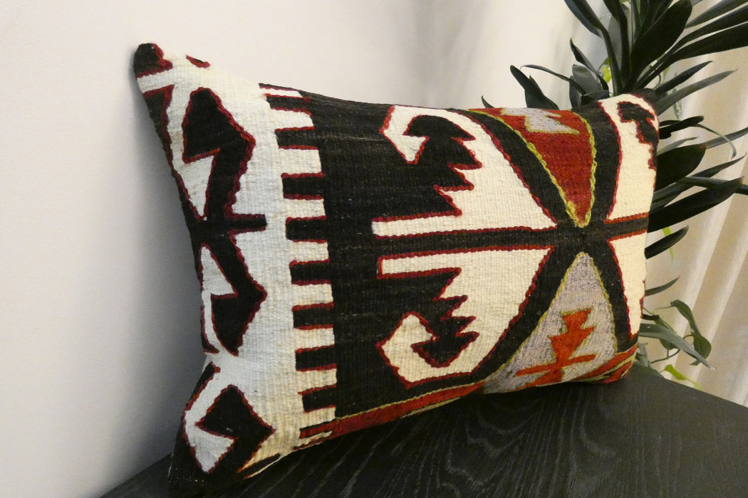 Handmade Anatolian Kilim Cushion Cover with Insert 40 x 60cm | Vintage Turkish Wool Lumbar Pillow | Organic Cotton Back | TK26-C808- Rugs Direct 