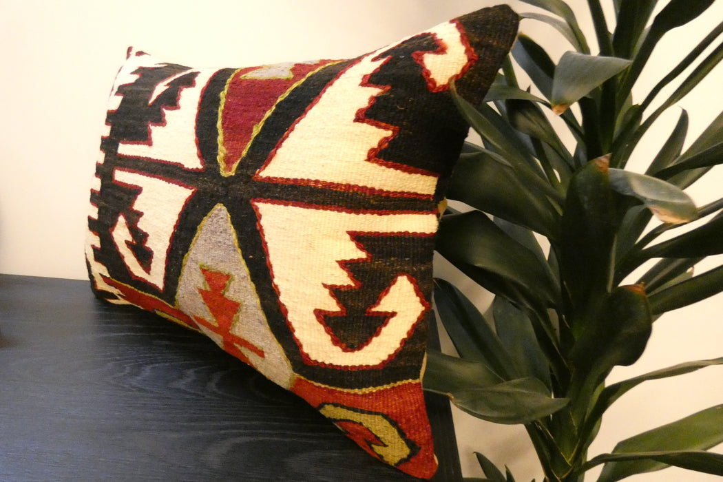 Handmade Anatolian Kilim Cushion Cover with Insert 40 x 60cm | Vintage Turkish Wool Lumbar Pillow | Organic Cotton Back | TK26-C808- Rugs Direct 