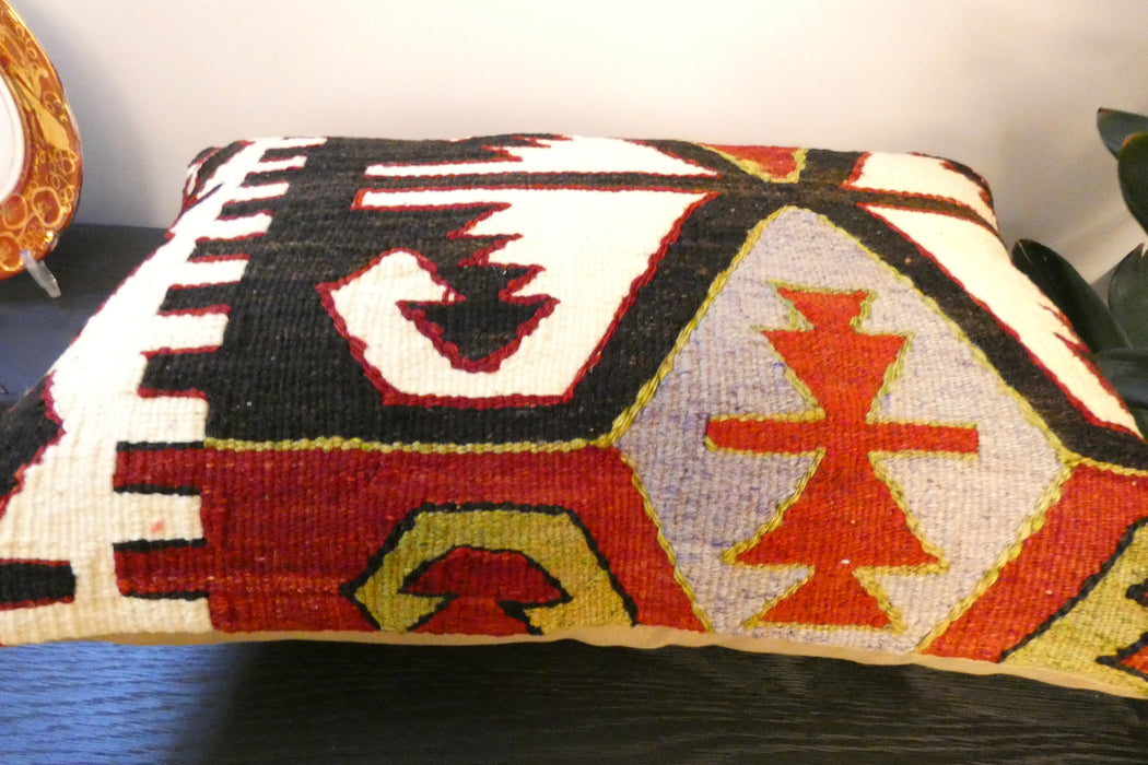 Handmade Anatolian Kilim Cushion Cover with Insert 40 x 60cm | Vintage Turkish Wool Lumbar Pillow | Organic Cotton Back | TK26-C808- Rugs Direct 