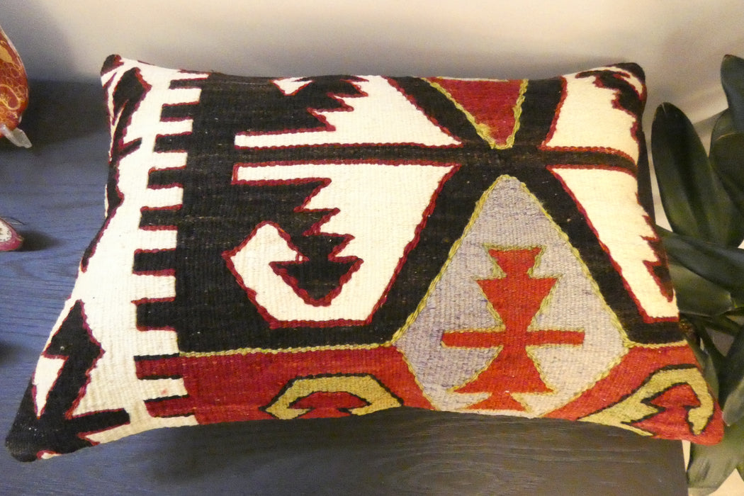 Handmade Anatolian Kilim Cushion Cover with Insert 40 x 60cm | Vintage Turkish Wool Lumbar Pillow | Organic Cotton Back | TK26-C808- Rugs Direct 