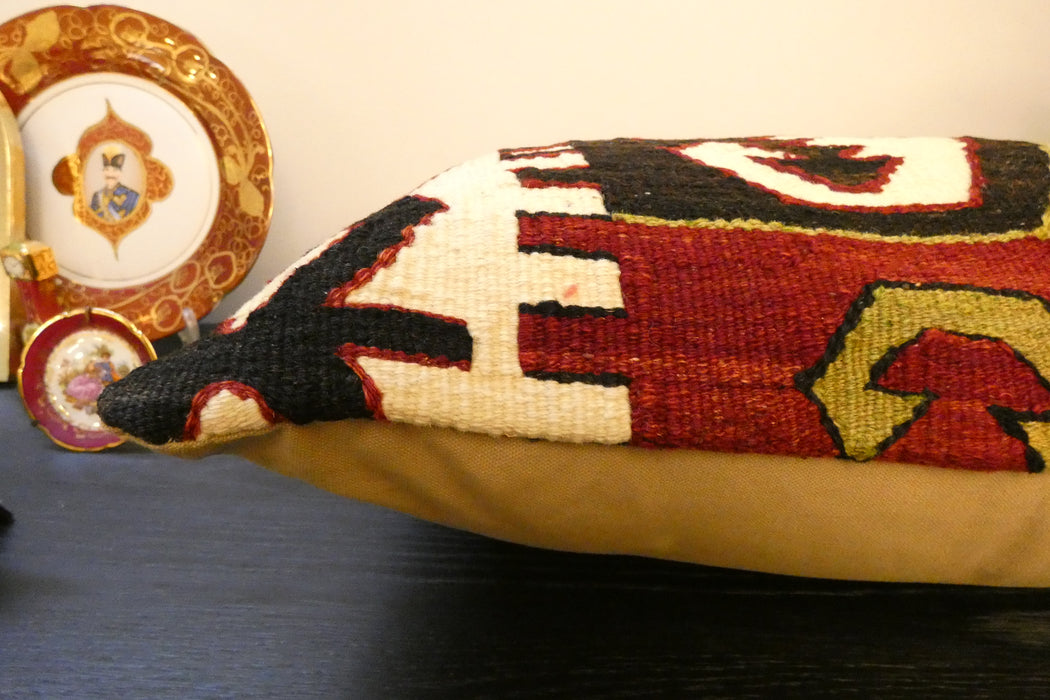 Handmade Anatolian Kilim Cushion Cover with Insert 40 x 60cm | Vintage Turkish Wool Lumbar Pillow | Organic Cotton Back | TK26-C808- Rugs Direct 