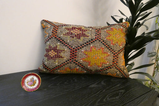 Handmade Anatolian Kilim Cushion Cover with Insert 40 x 60cm | Vintage Turkish Wool Lumbar Pillow | Organic Cotton Back | TK26-C812- Rugs Direct 